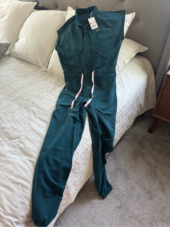 Figs Pants - NWT Figs Women's Teal one piece scrub jumpsuit with Pink Drawstring